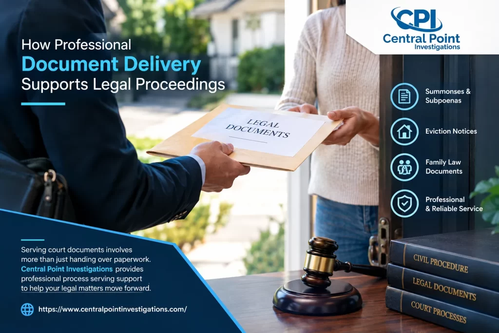 Legal process server in Duluth, MN delivering court documents and documenting proof of service.