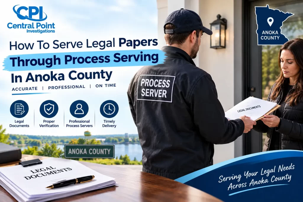 Process serving professional preparing legal documents for service in Anoka County, Minnesota